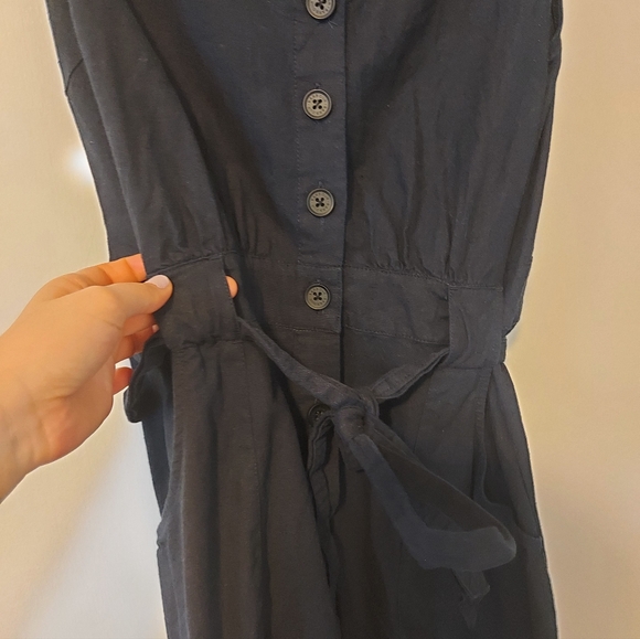 Barbour Linen Cotton Blend Summer Casual Midi Dress Navy Blue Size 8 Buttons - Picture 9 of 14